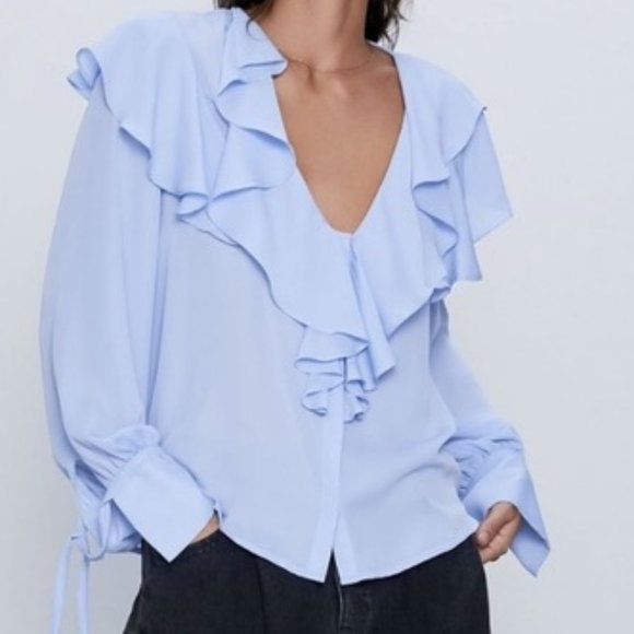 Zara Light Blue Flowy Blouse - Picture 3 of 7